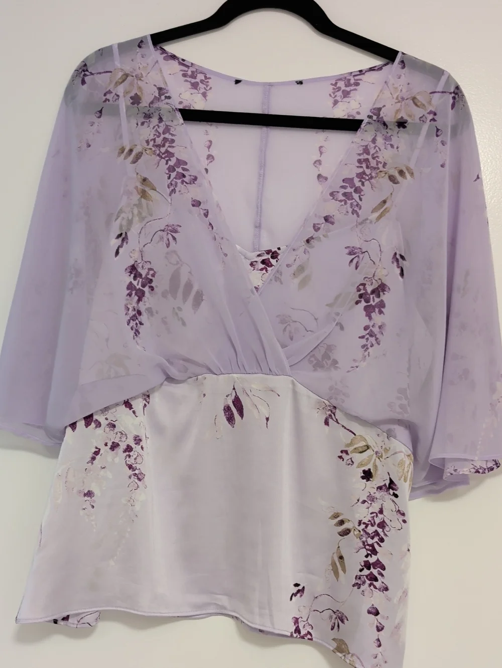 White House Black Market Lavender Floral Wrap Blouse - Picture 1 of 5